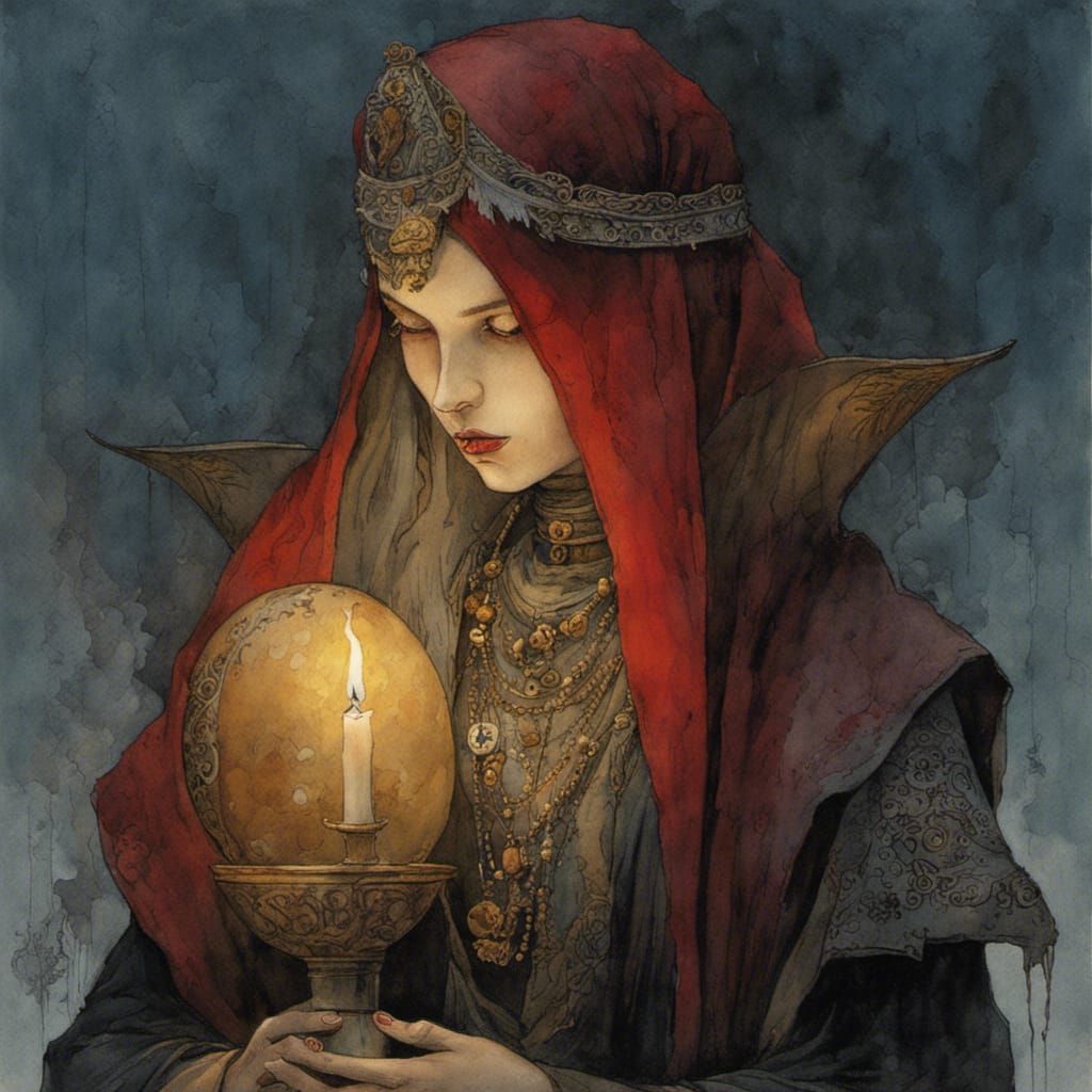 Intricately Detailed Middle Eastern Vampire in Watercolor St...