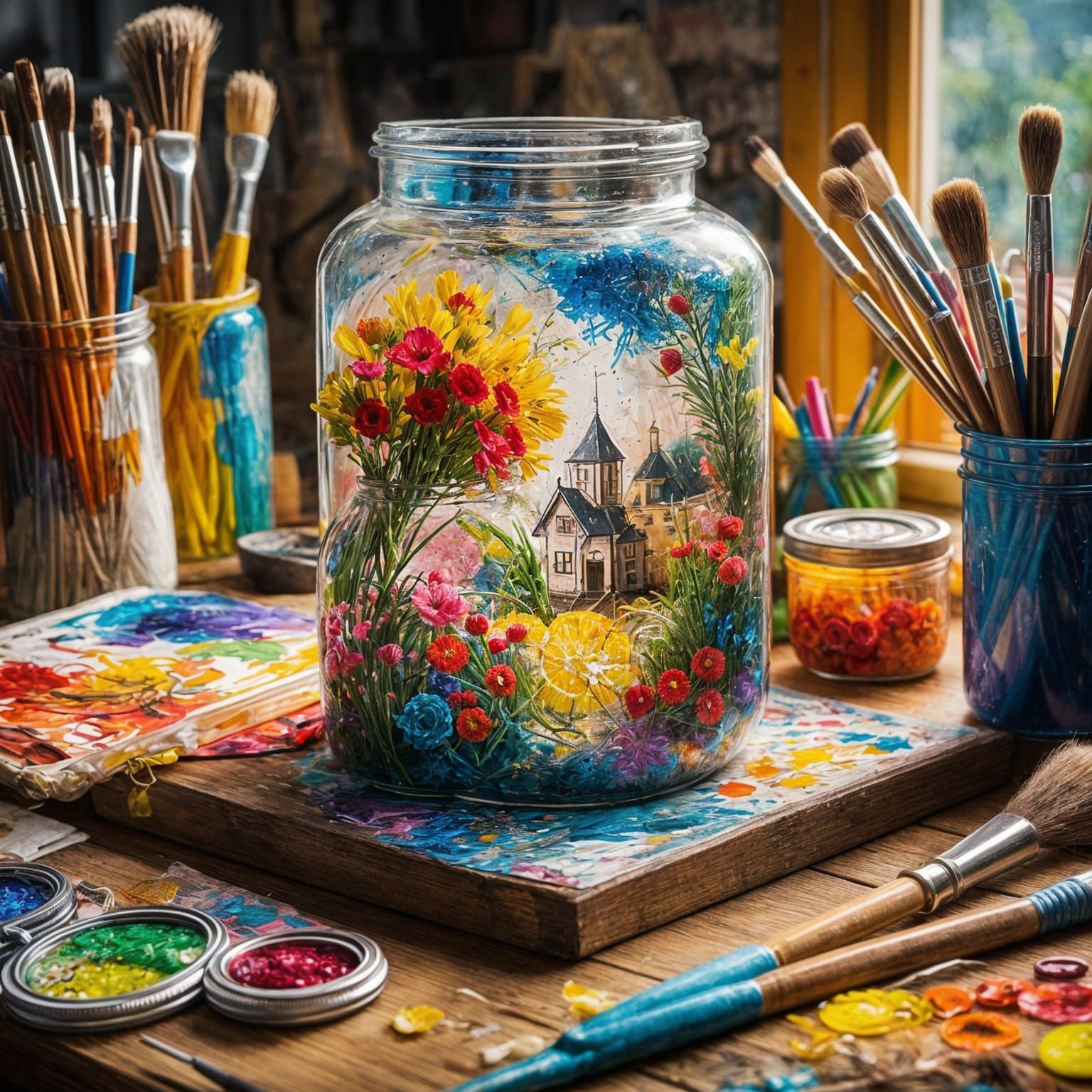 Art Studio Inside a Jar with Bright Colors