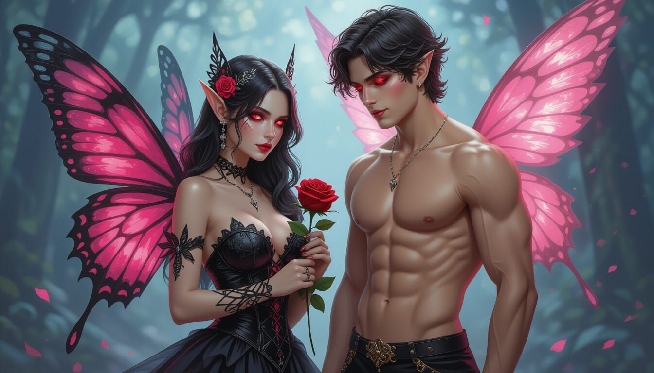Skeletal Faerie and Cupid in Gothic Romance