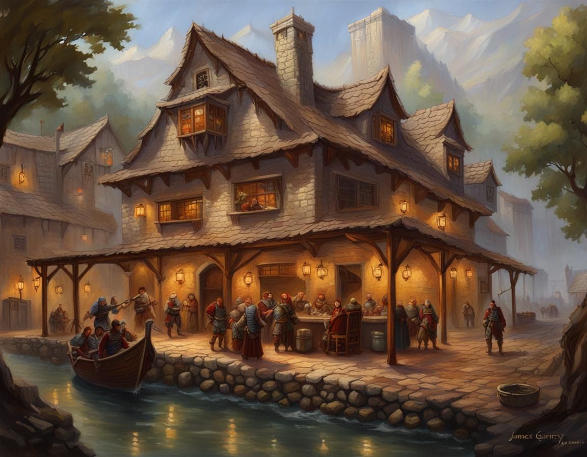 Detailed D&D Tavern Battlemap as Oil Painting