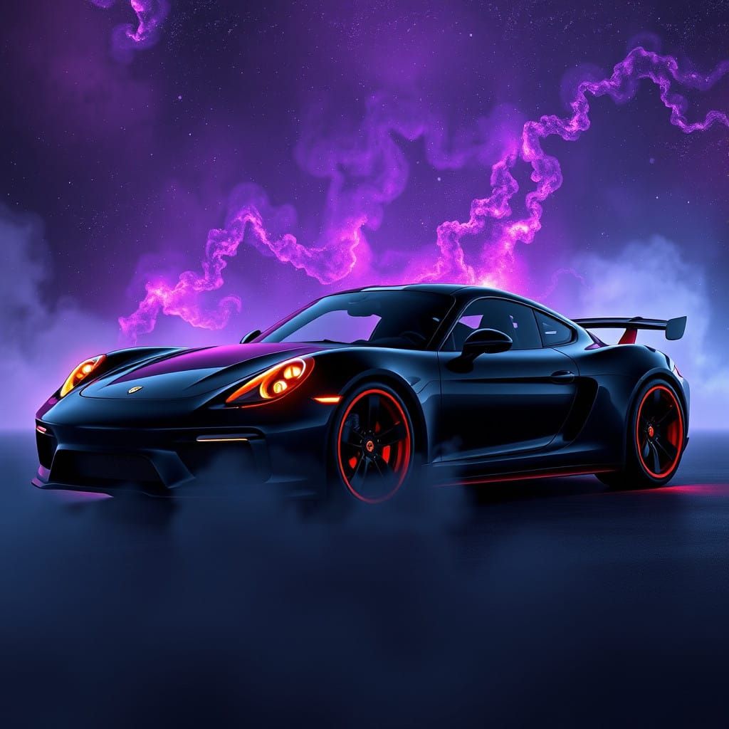 Cyberpunk Porsche Carrera GT in a Deep Purple Nebula