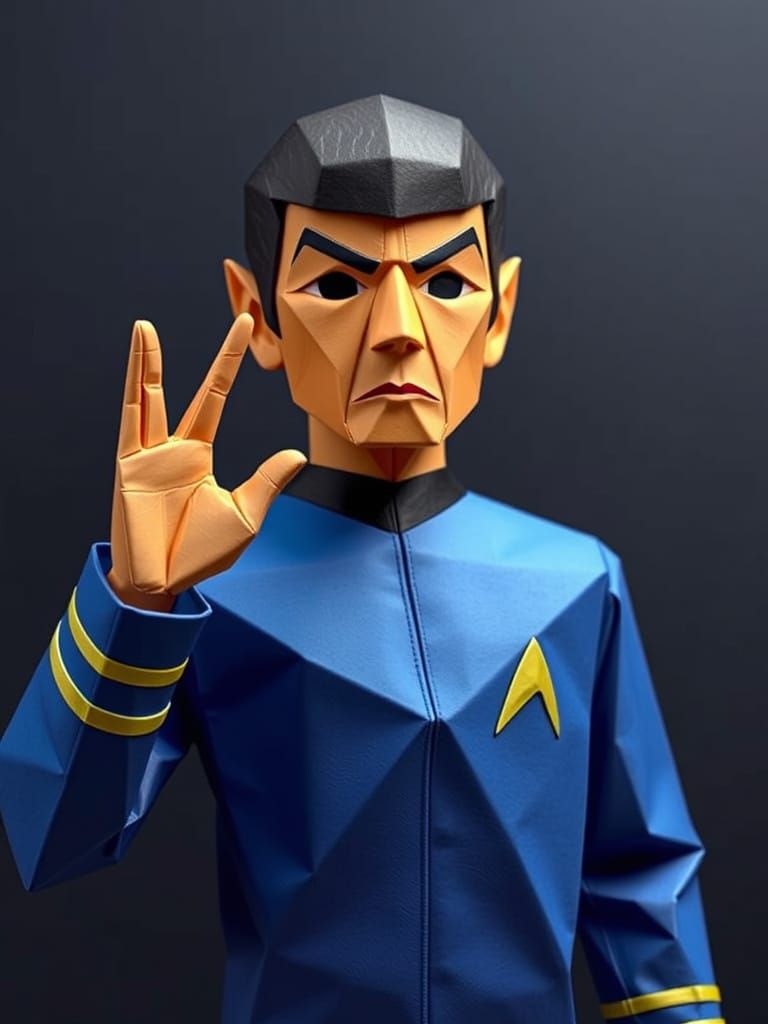Origami Spock Saluting, in Geometric Style