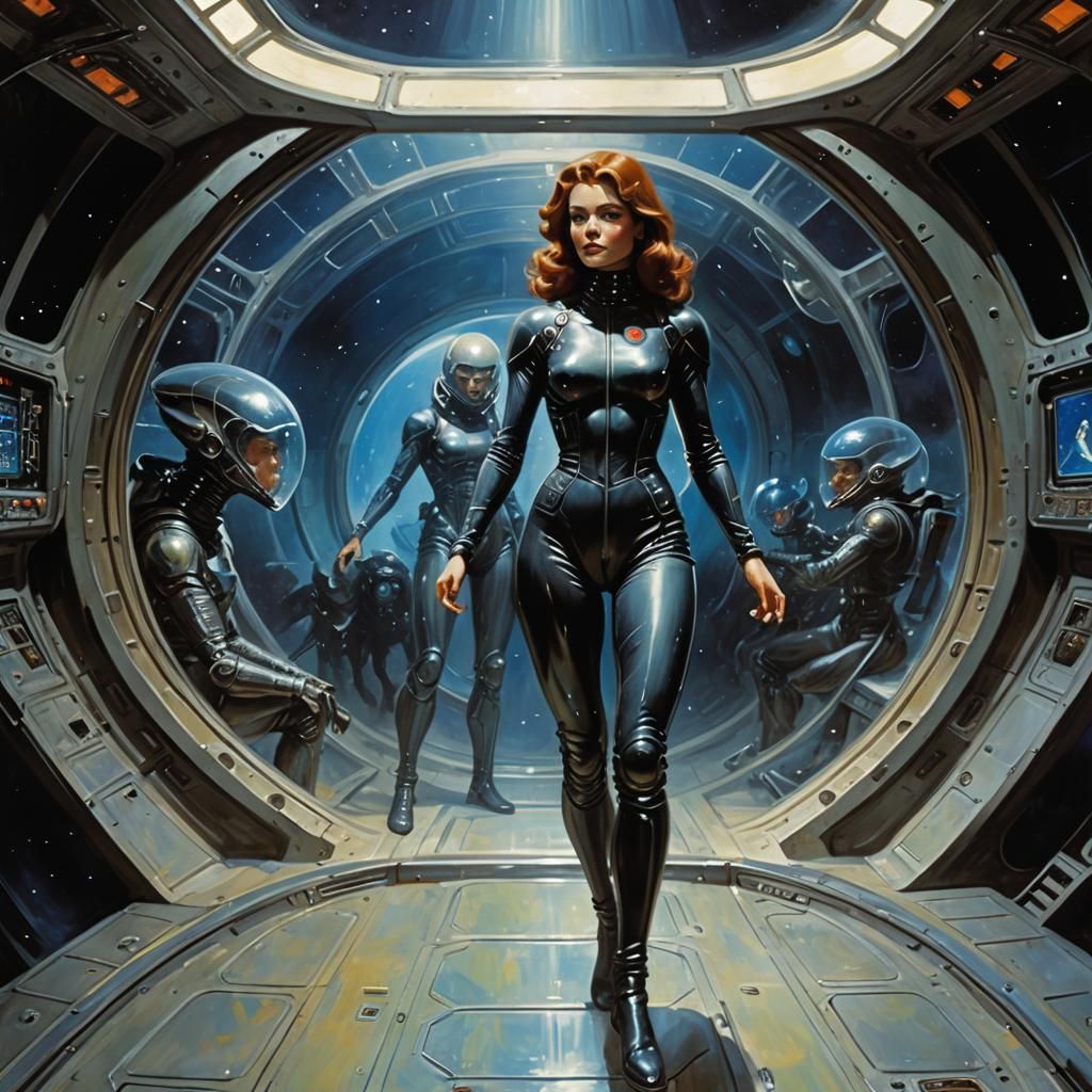 Woman in Spaceship Jumpsuit, Fantasy Art Portrait