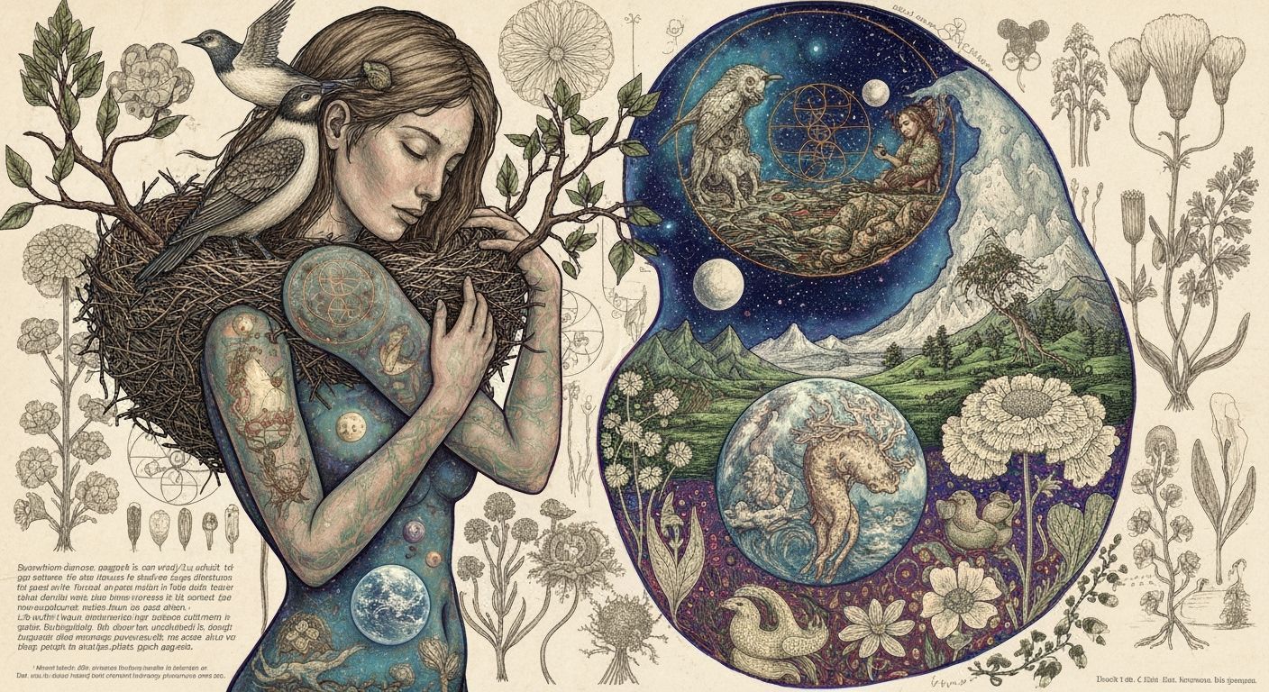 Dreamlike Concept Art: Woman Intertwined with Nature