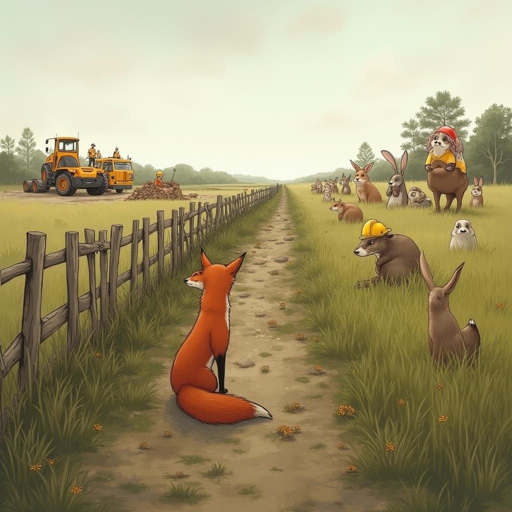 Serene Meadow with Contrasting Landscapes in Earthy Tones