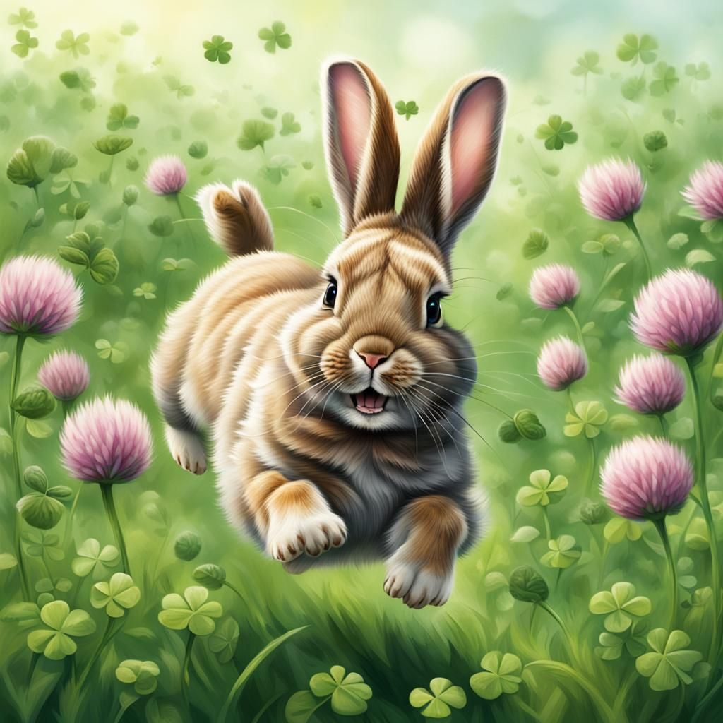 Joyful Bunny Rabbit in Clover Field