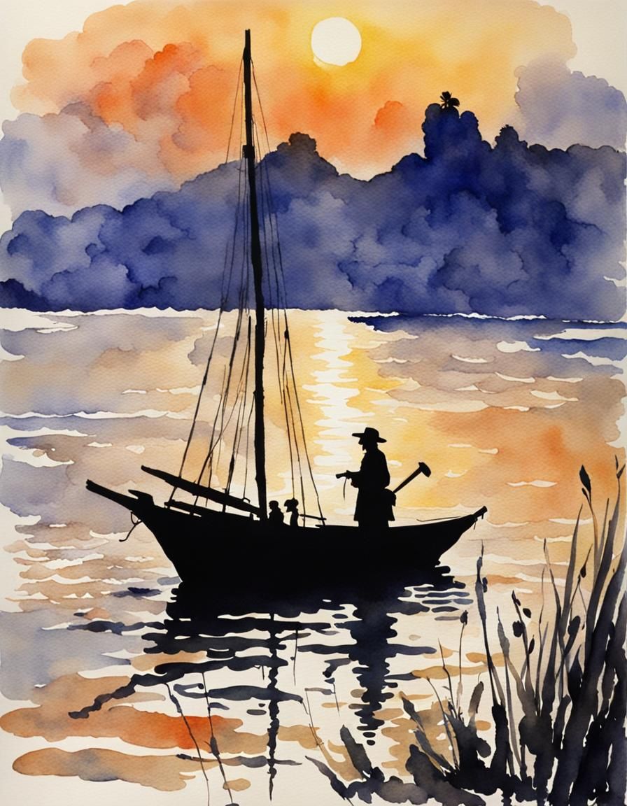 Vahine Silhouette in Watercolor Style