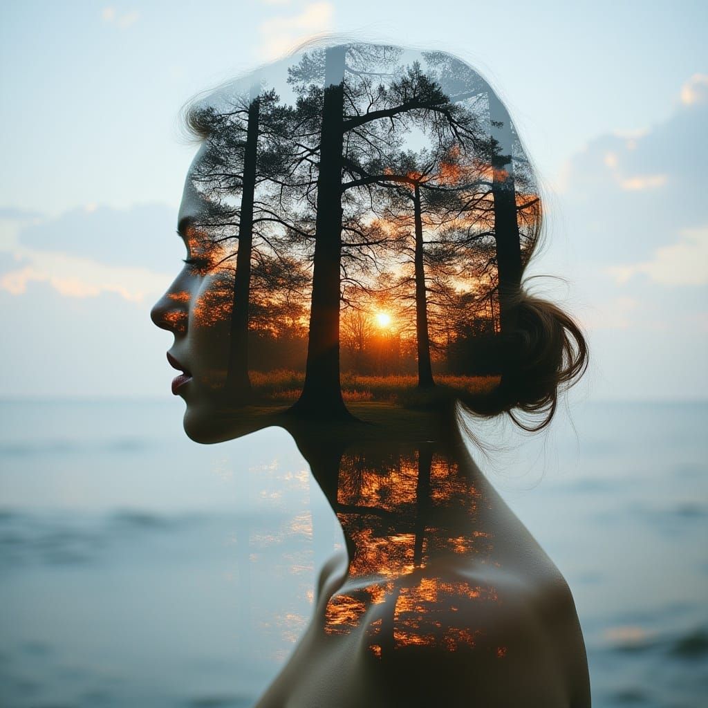 Double Exposure: Silhouette Merged with Nature
