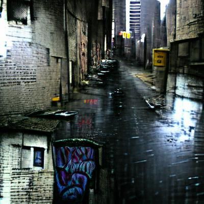 Rainy Dark Alley in a Sad Cityscape