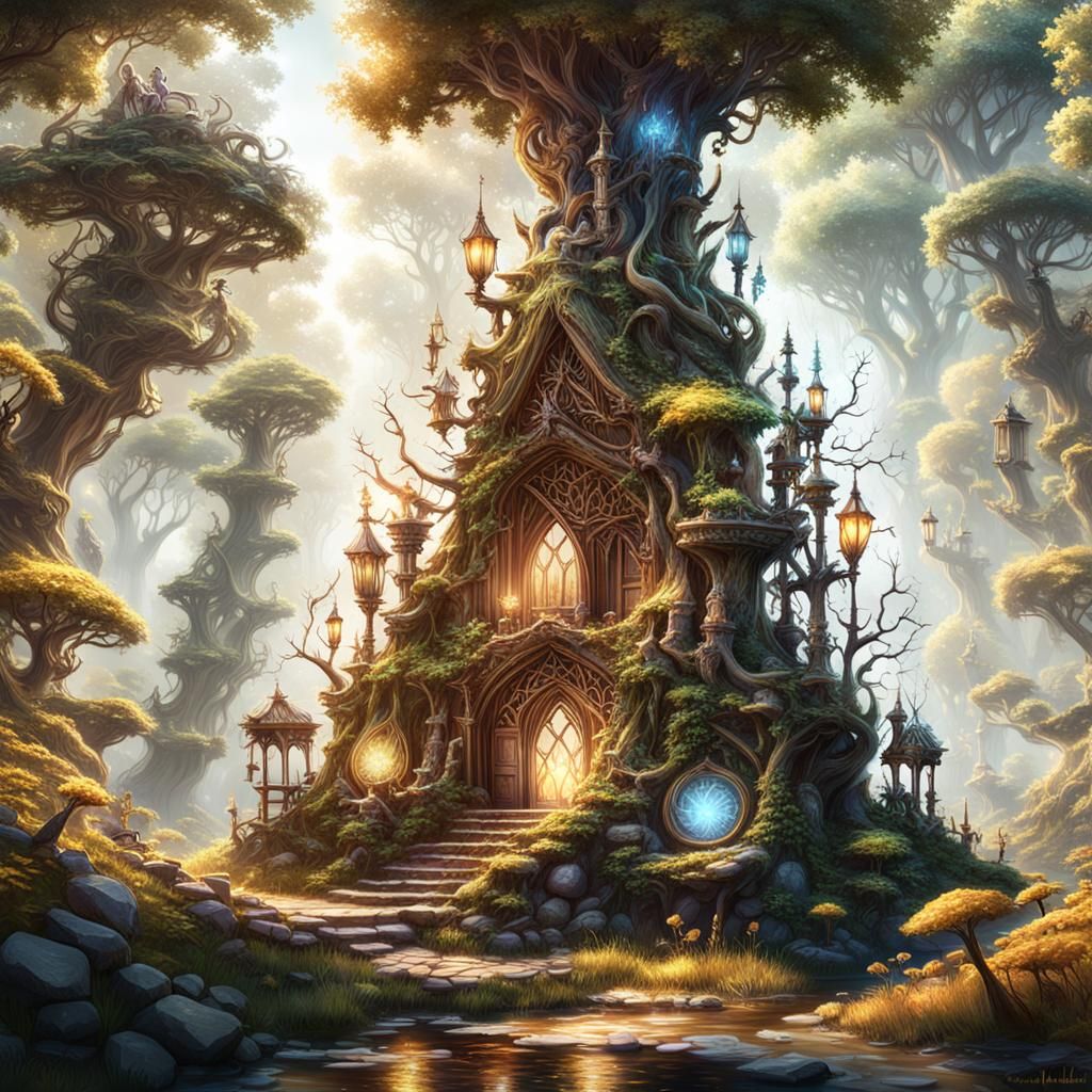 Fantastical Woodland Sprites in a Detailed Digital Painting