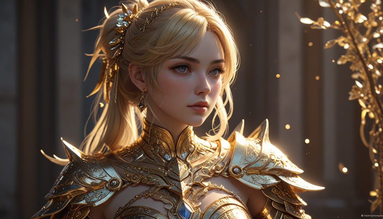 Golden Innocence Anime Art in Detailed 3D Style