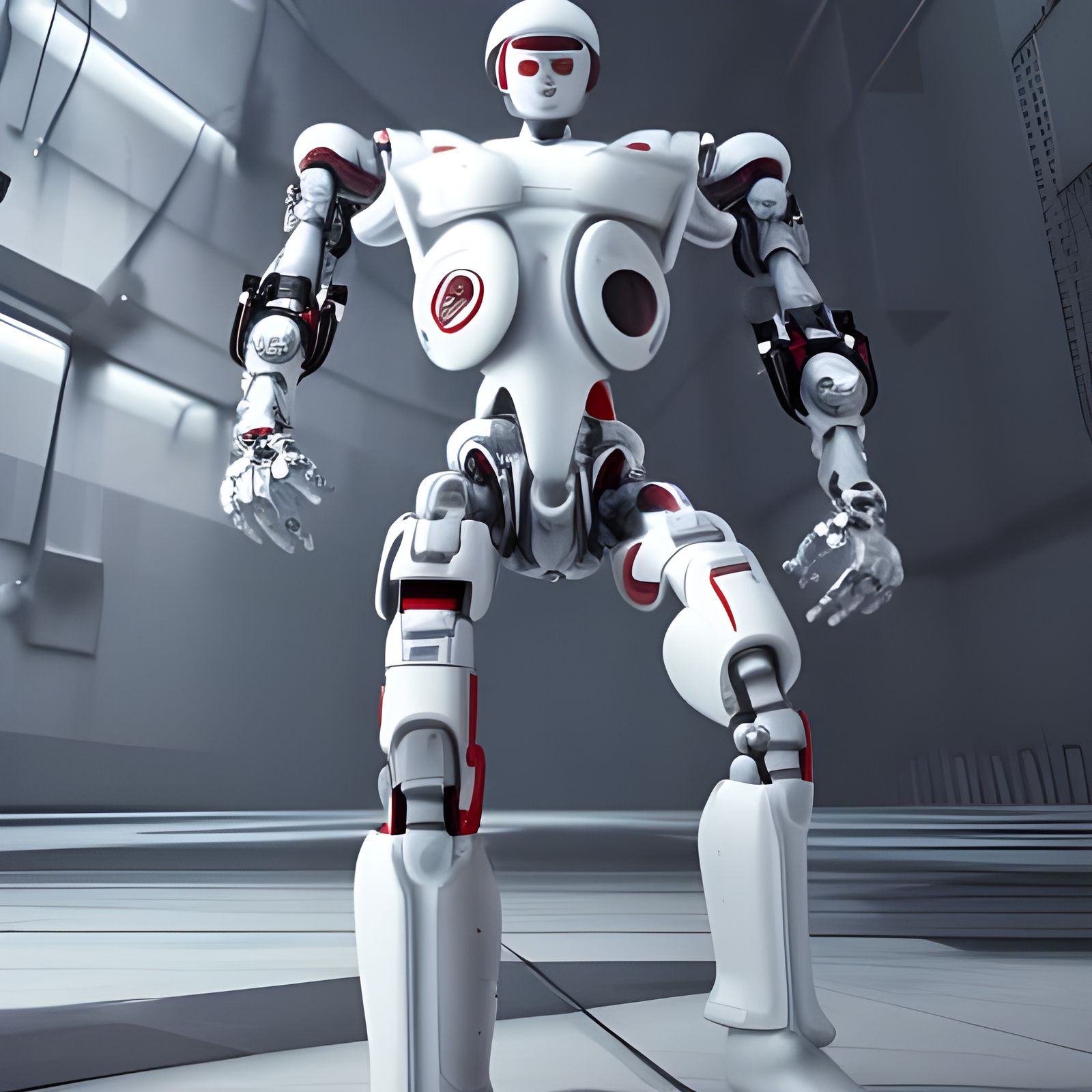 Hyperdetailed Cyberpunk Robot in Futuristic War Pose