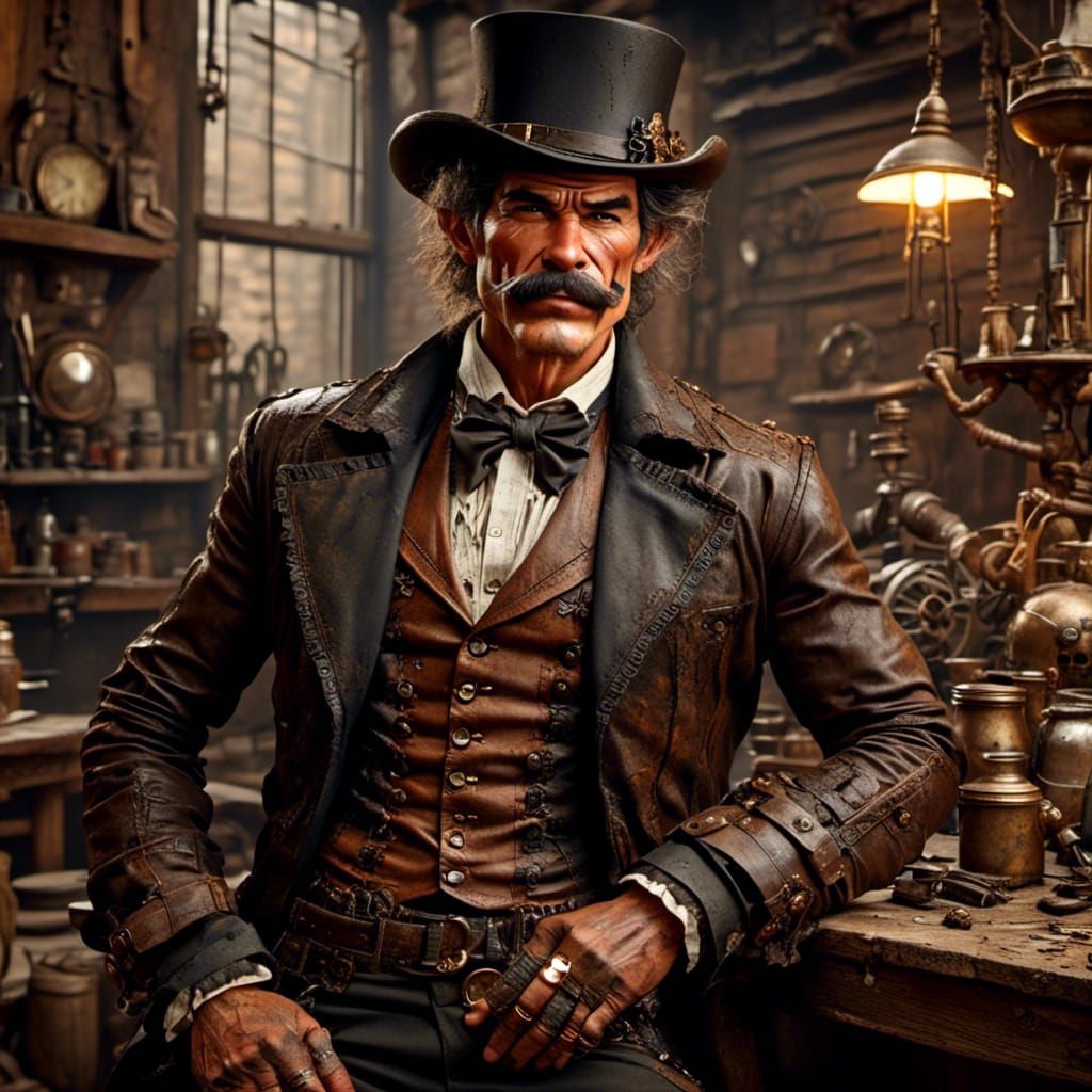 Steampunk Charles Bronson Impasto Portrait