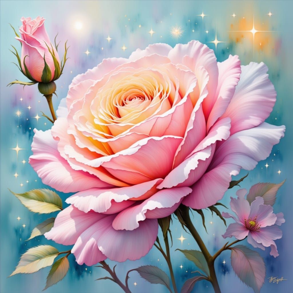 Whimsical Ghostly Rose in Ethereal Rainbow Hues