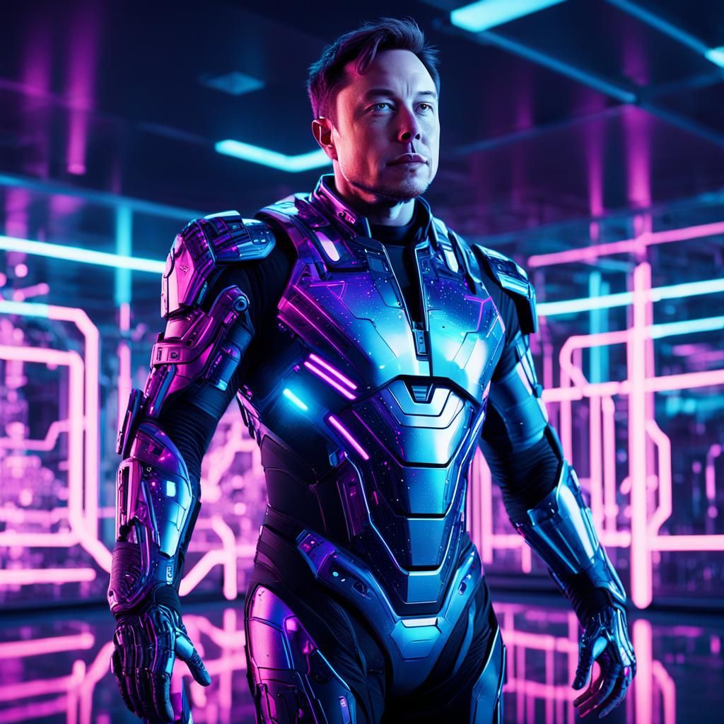 Elon Musk as Cyborg in Neon-Lit Lab