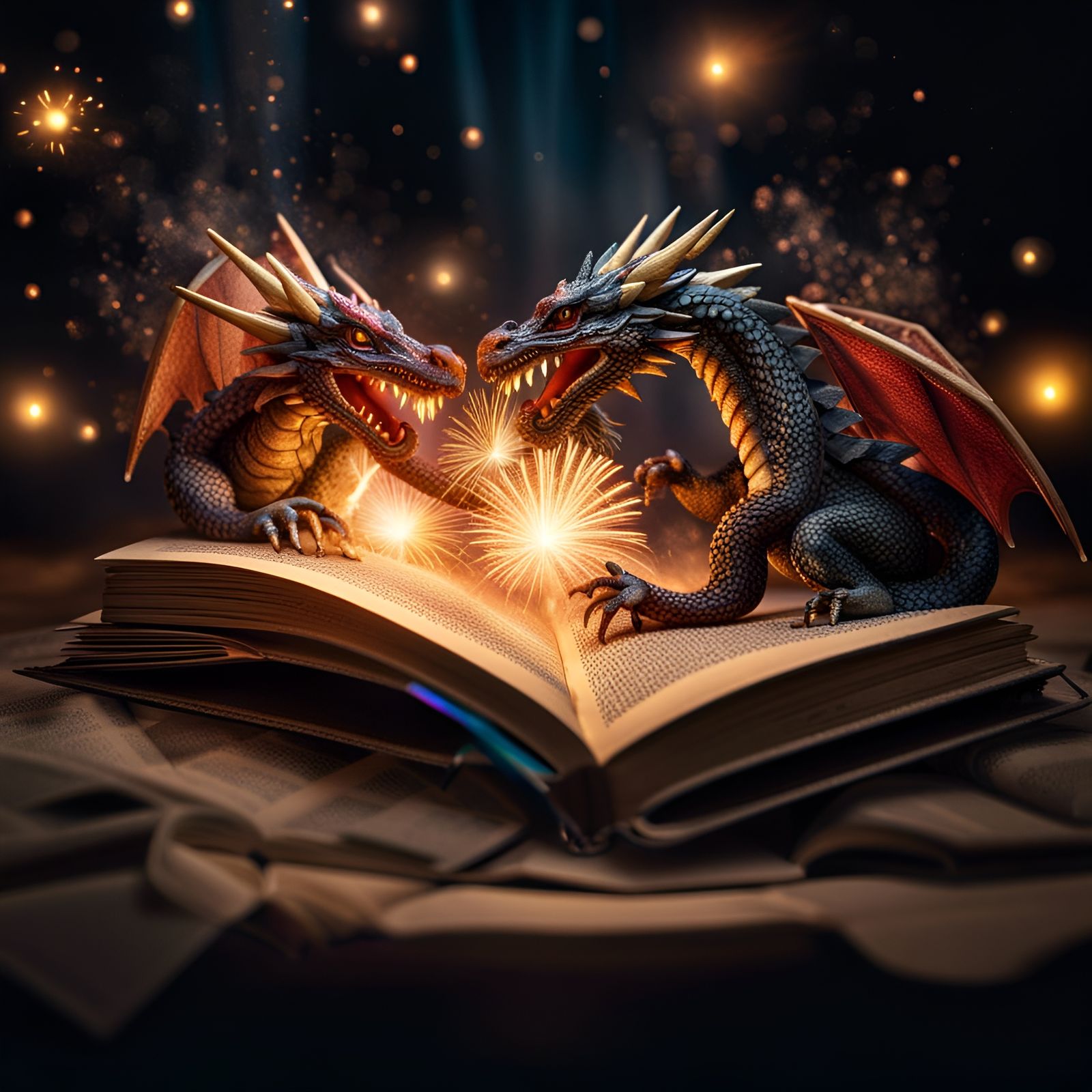 Dragons and Fireworks Erupting from a Book