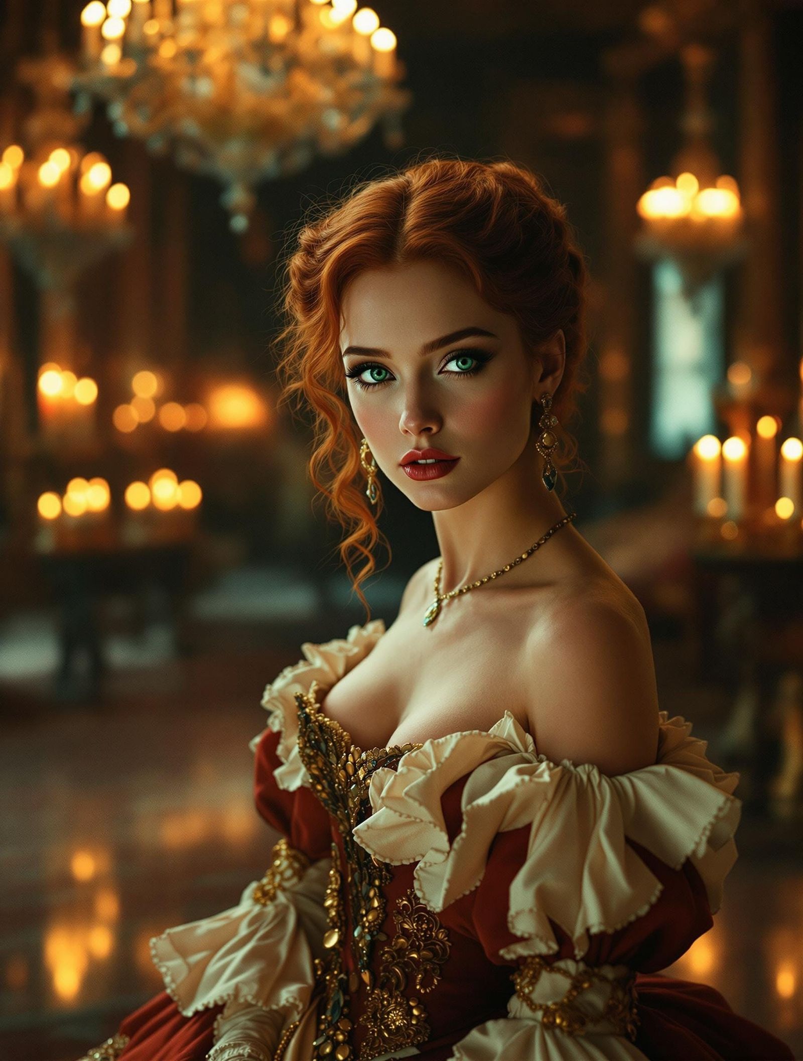 Redhead in 1700s Dress, Cinematic Film Still