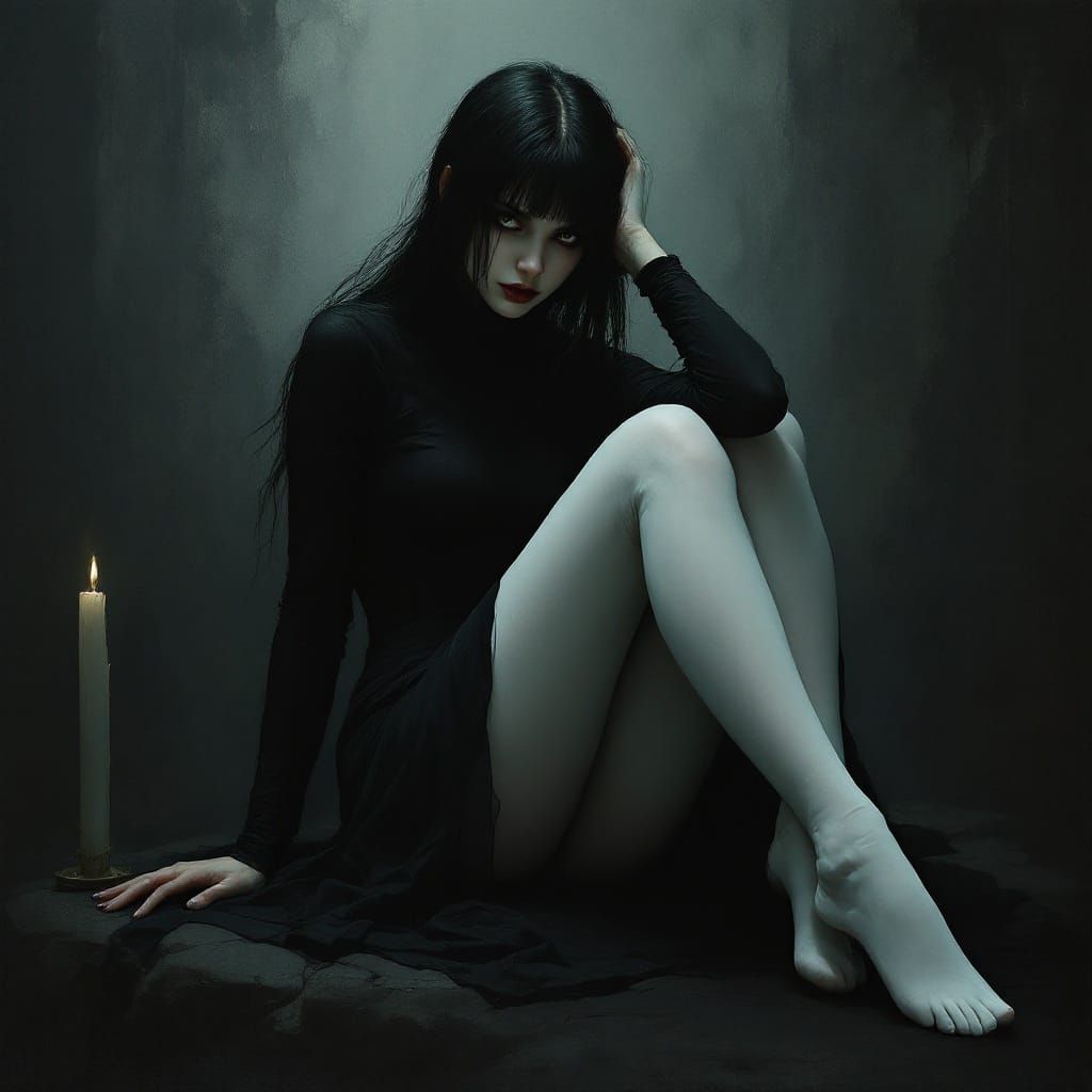 Mysterious Woman in White Pantyhose, Gothic Fairy Tale Style