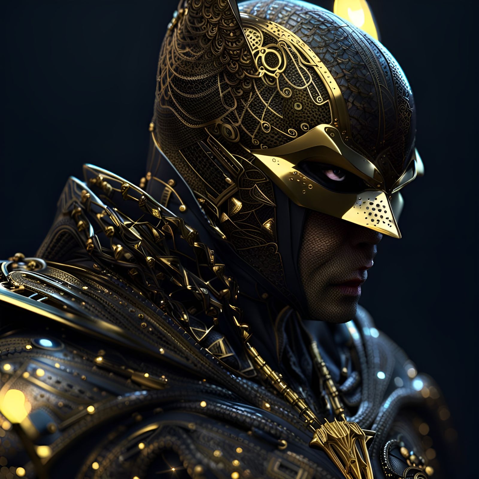 Cyberpunk Batman Portrait with Chrome and Gold