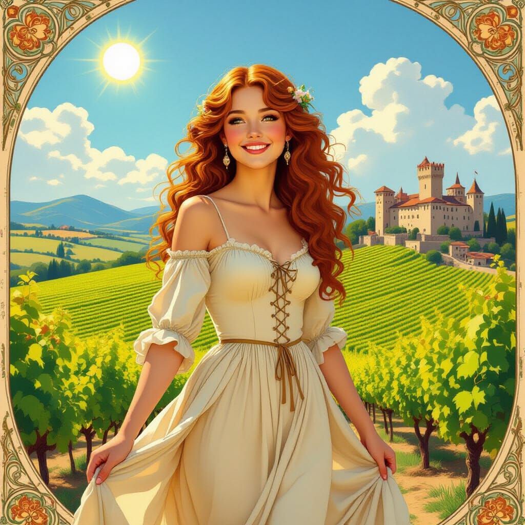 Woman in Vineyard, Alphonse Mucha Art Nouveau Style