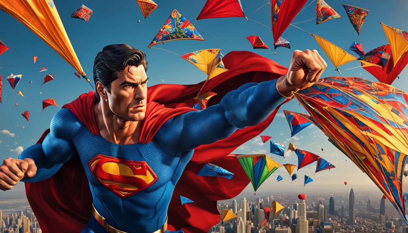 Superman plays with kites