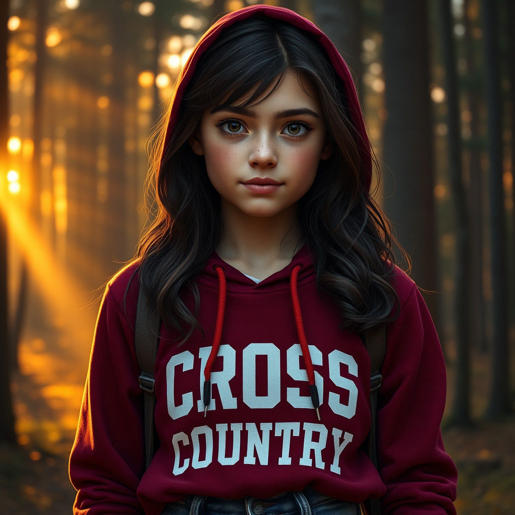 Girl in Forest at Sunset, Matte Painting Style