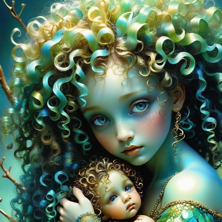 Surreal Goddess Sits Serenely on Cosmic Branch