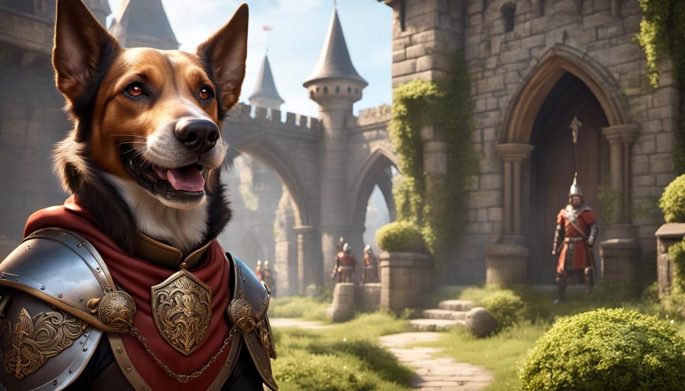Medieval Guard Dog Portrait in Fantasy Art Style