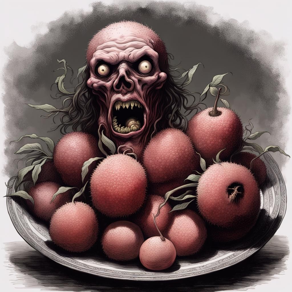 Zombie Lychee Character in Horror Art Style