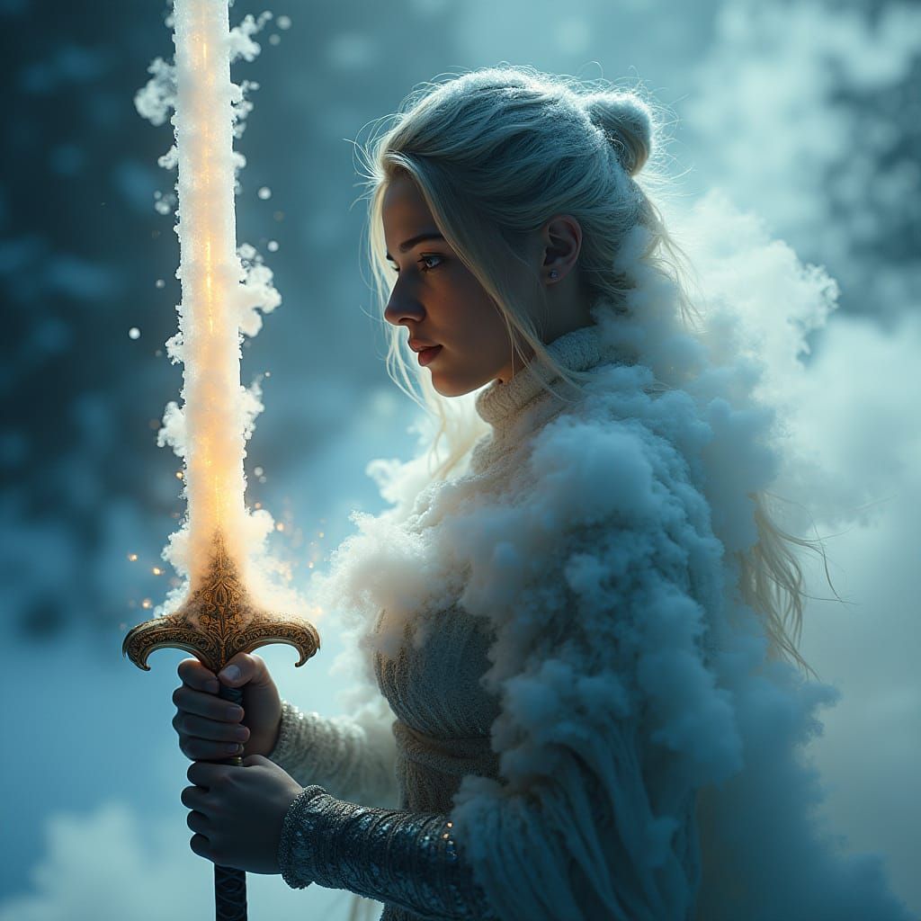 Epic Liquid Nitrogen Sword Wielded by Strong Warrior Woman i...