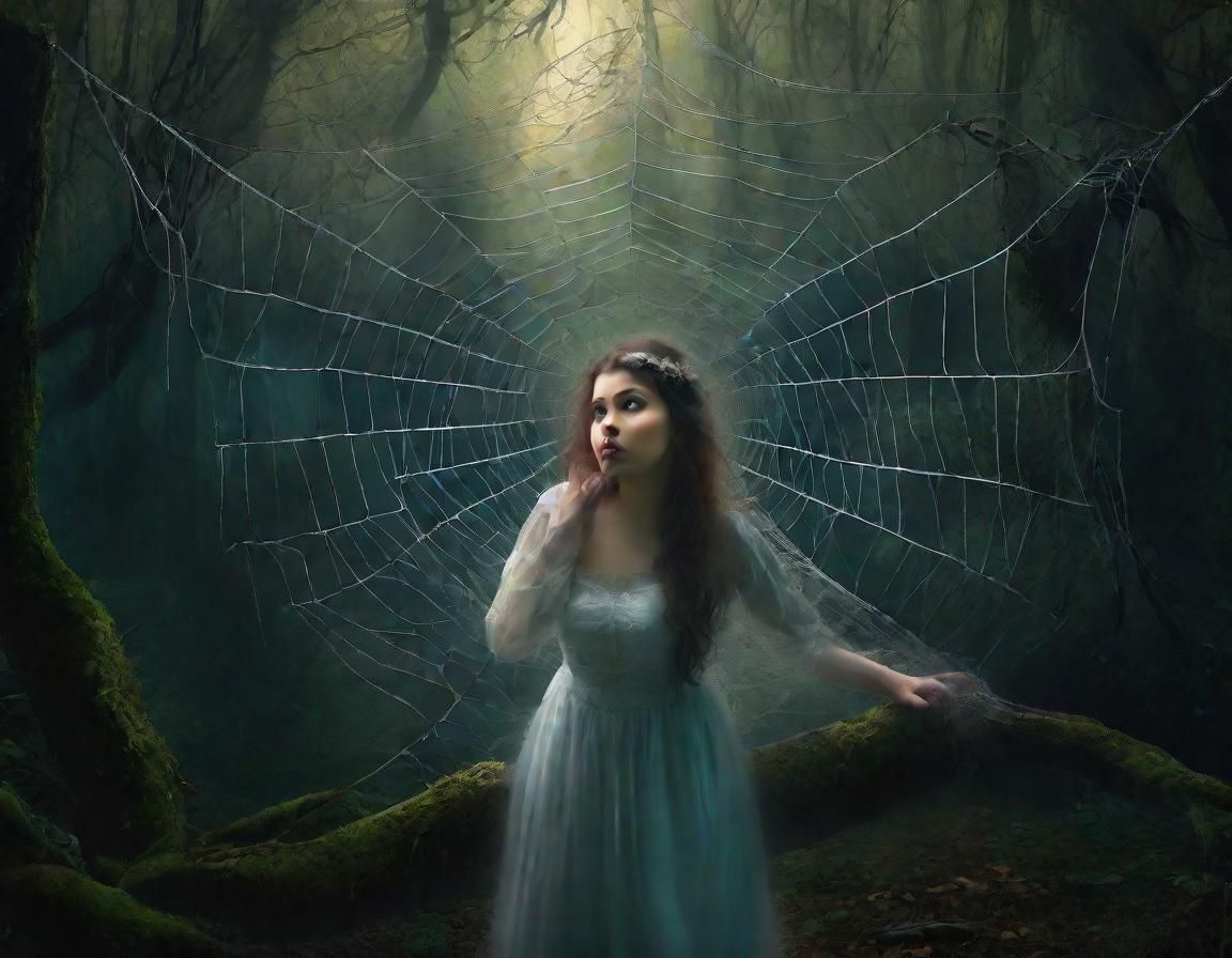Woman Trapped in Spiderweb in Enchanted Forest