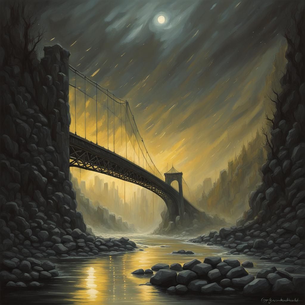 Sinister Bridge Over Troubled Water, Dark Fantasy Art