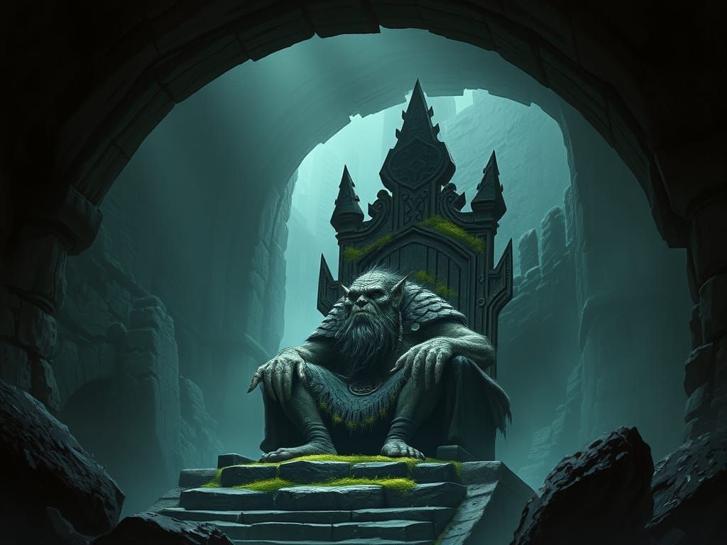 Troll King Under Stone Bridge in Dark Fantasy Style