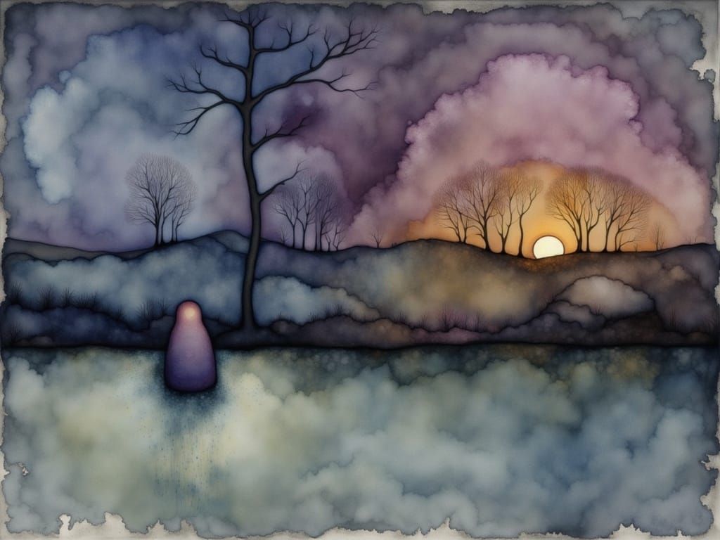 Night's End, Dawn's Beginning: Ink Wash Painting