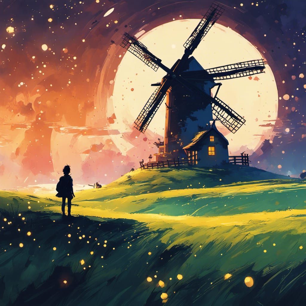 Surreal Windmill in Magical Landscape