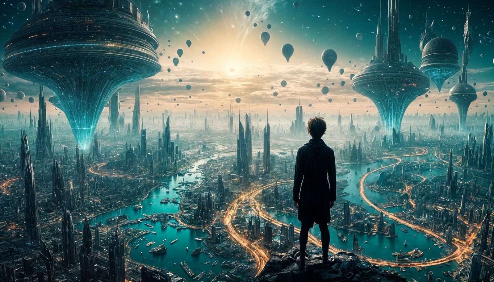 Surreal Alien Cityscape with Teeming Life