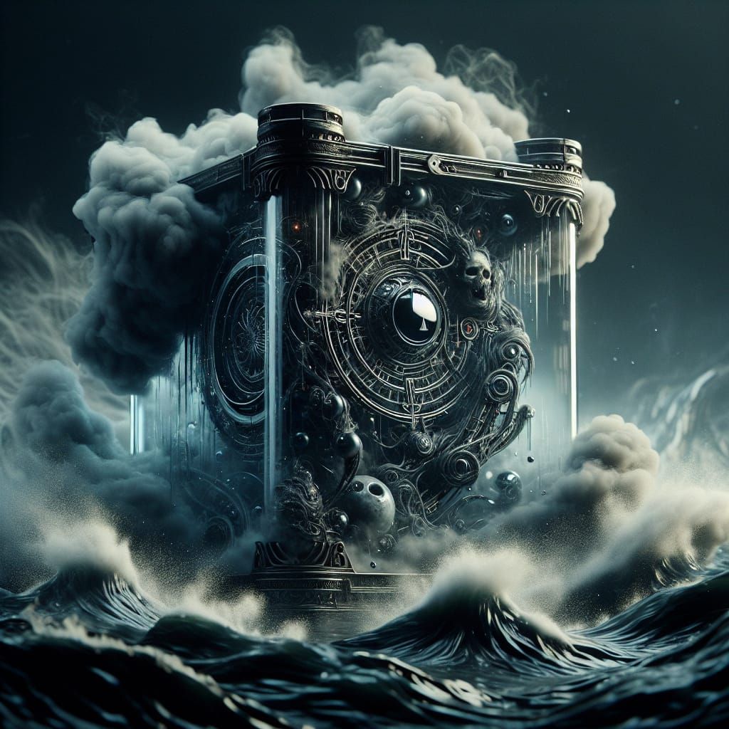 Gothic Glass Container in Turbulent Waves: A Haunting Dark F...