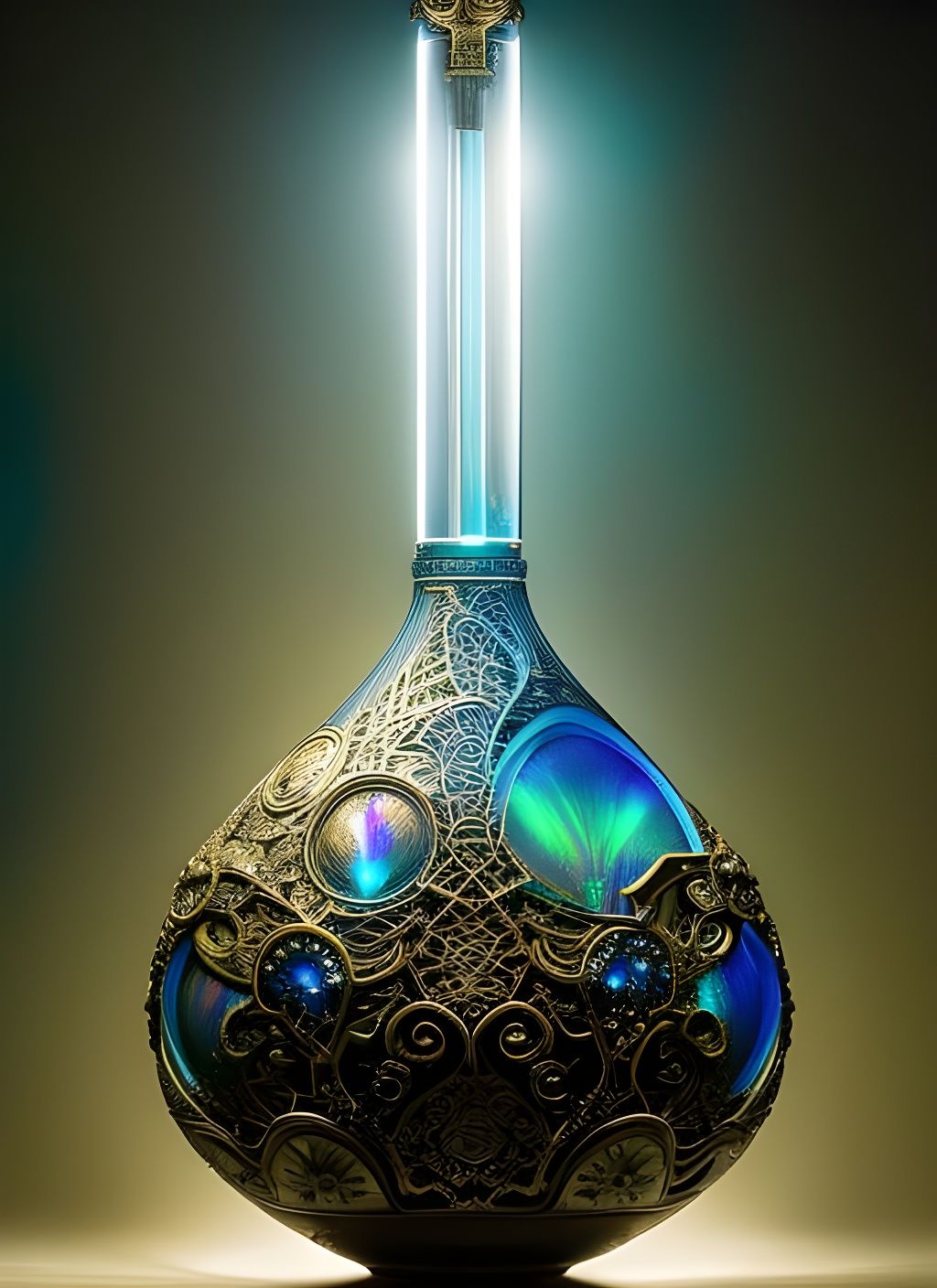 Iridescent Potion Bottle with Arcane Carvings