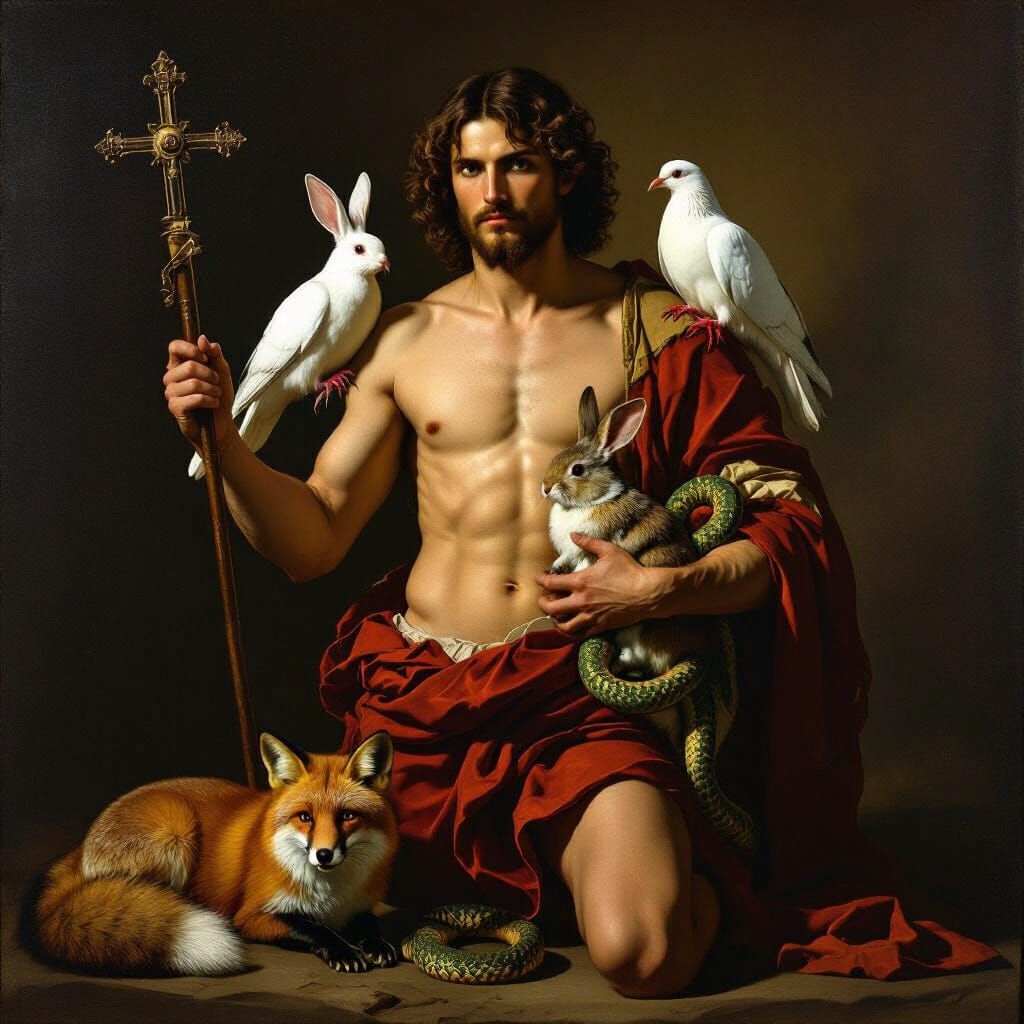 Renaissance Saint Sebastian With Animals in Chiaroscuro