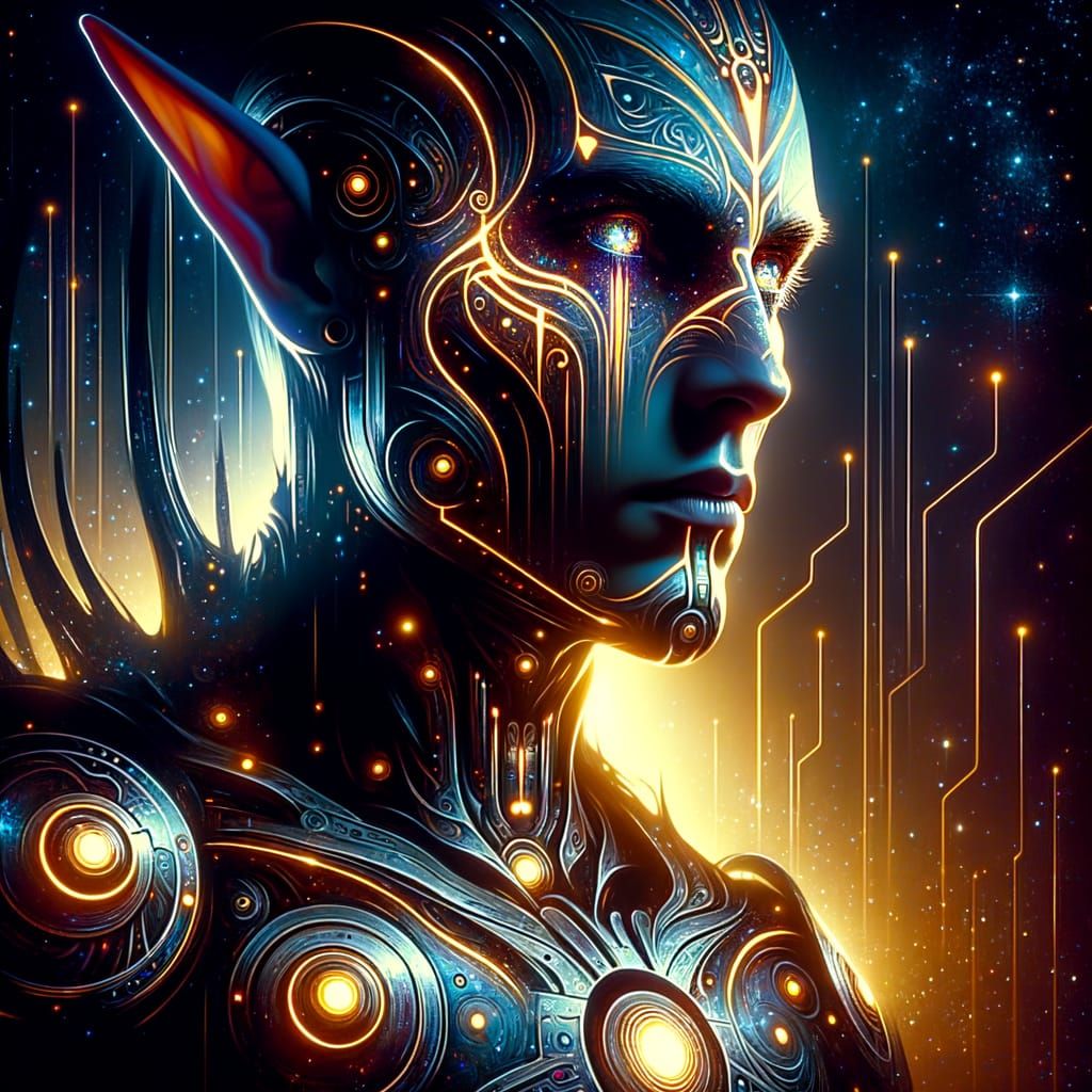 Elven Warrior Portrait with Glowing Tribal Patterns