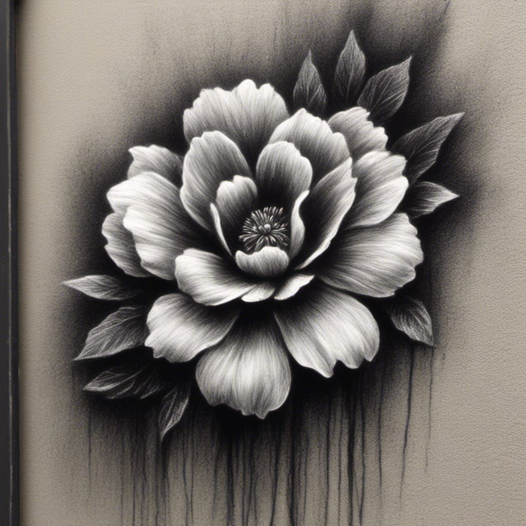 <lora:Charcoal art:1.0> "drawing of a flower in charcoal  art on the wall