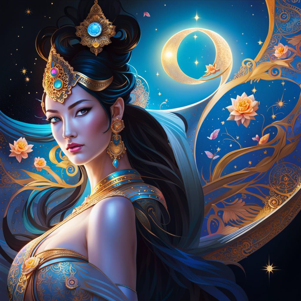 Oriental Goddess of Day and Night in Hyperrealism