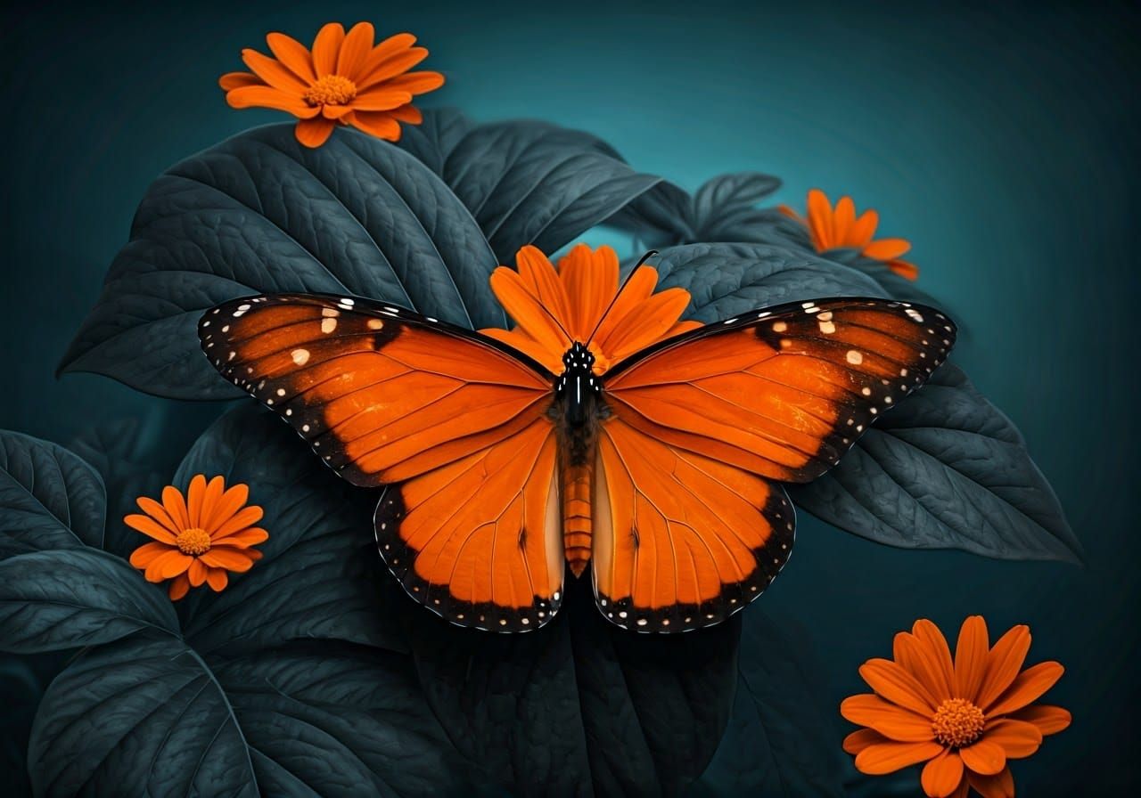 Vibrant Orange Butterflies Amidst Glowing Flowers