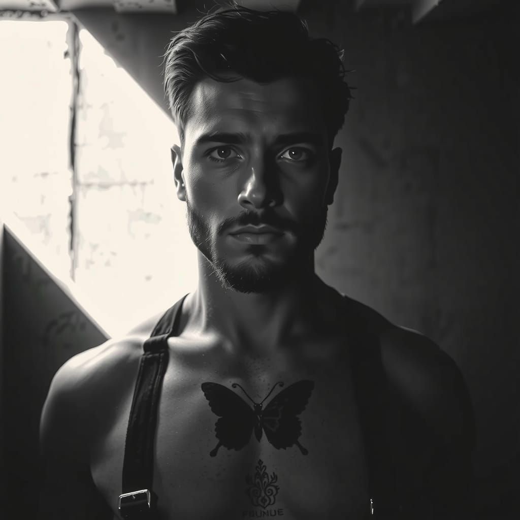 Intense Monochrome Portrait in High Contrast Film Style