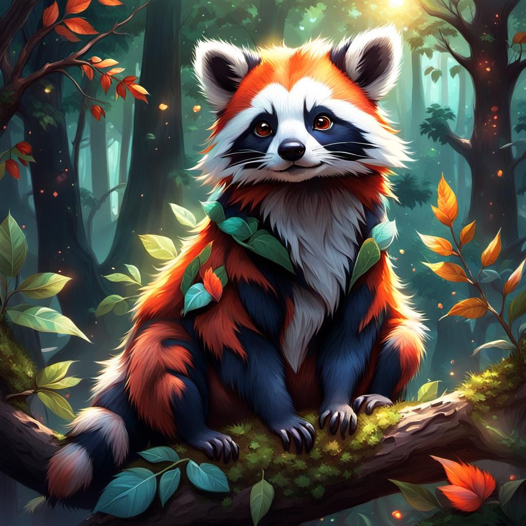 Adorable Raccoon-Panda-Koala Hybrid in Anime Style