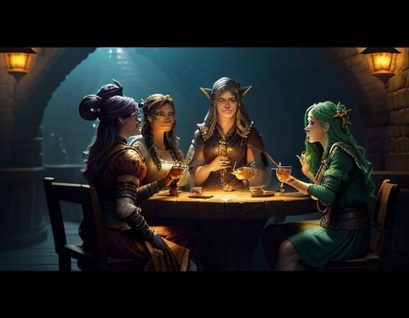 Gnomes Casting Magic in Tavern: Digital Matte Painting