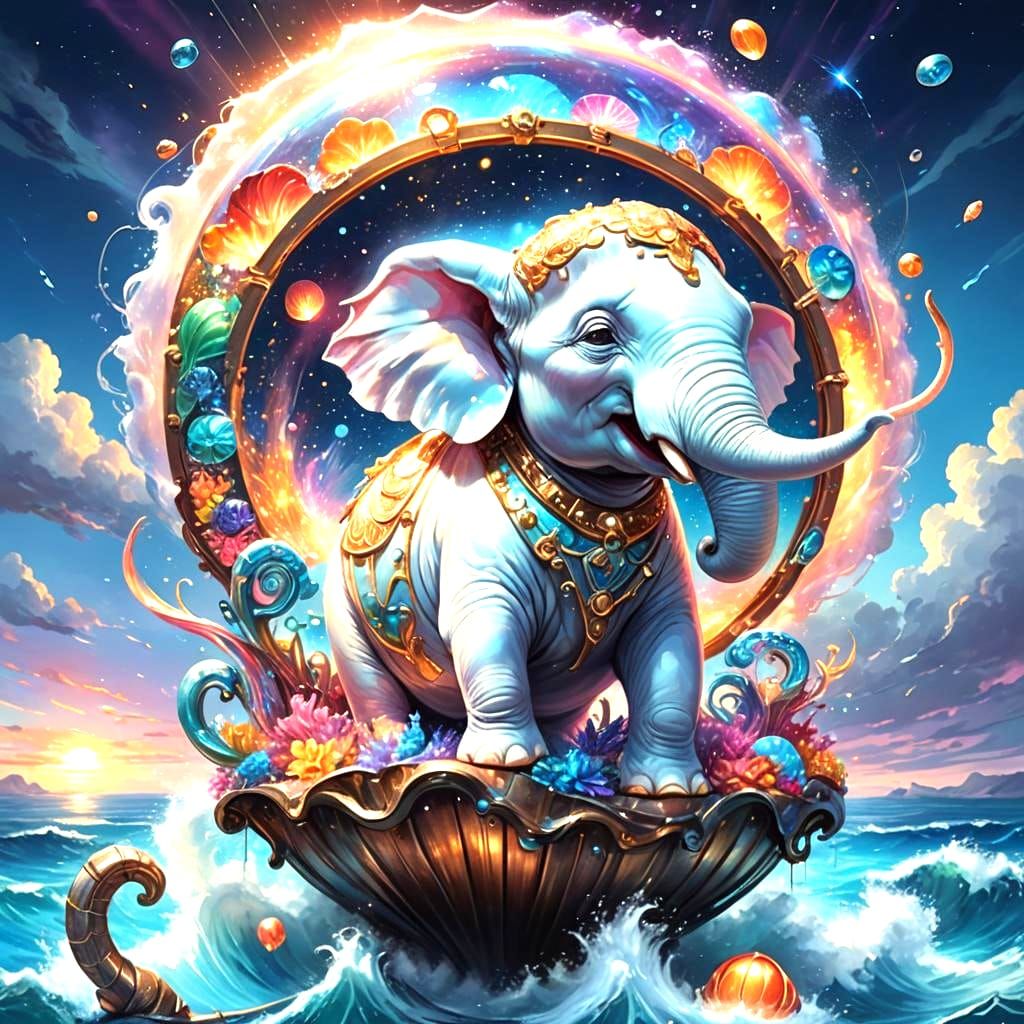 White Elephant in Shell: Blue Ocean Fantasy Art