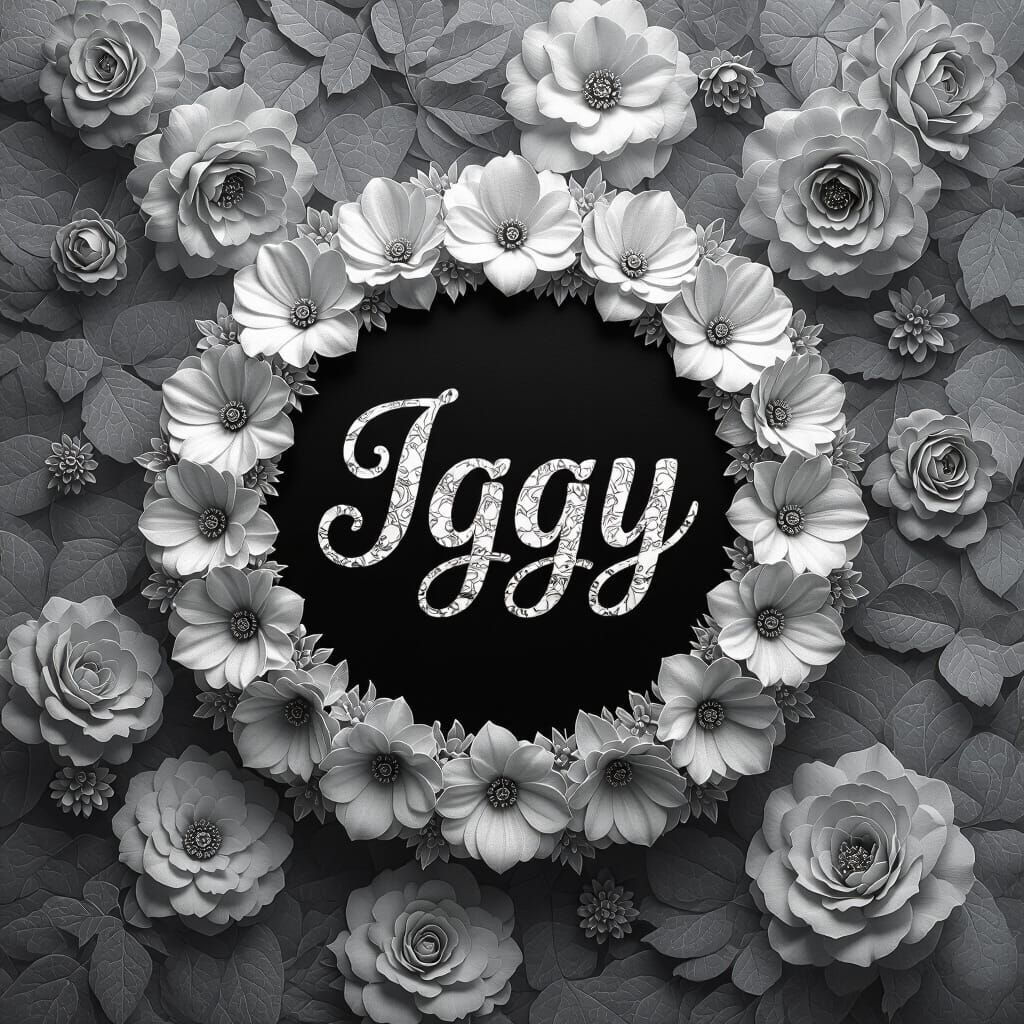 Black and White Floral Circle with "IGGY" in HDR
