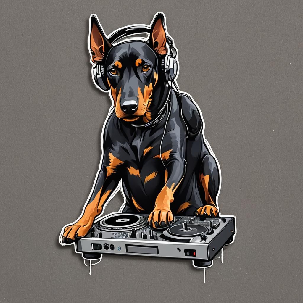 Doberman DJ in Cyberpunk Neon Club Sticker