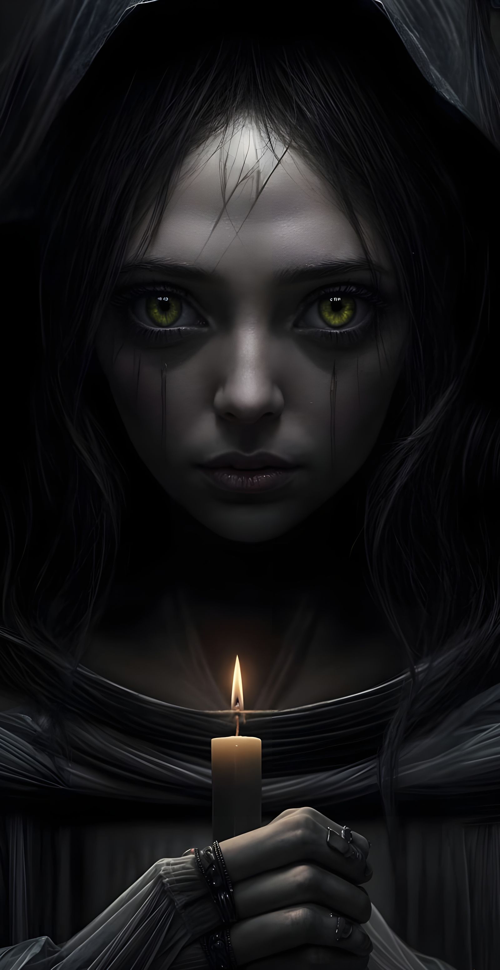 Ethereal Candlelit Encounter in a Haunted Chamber